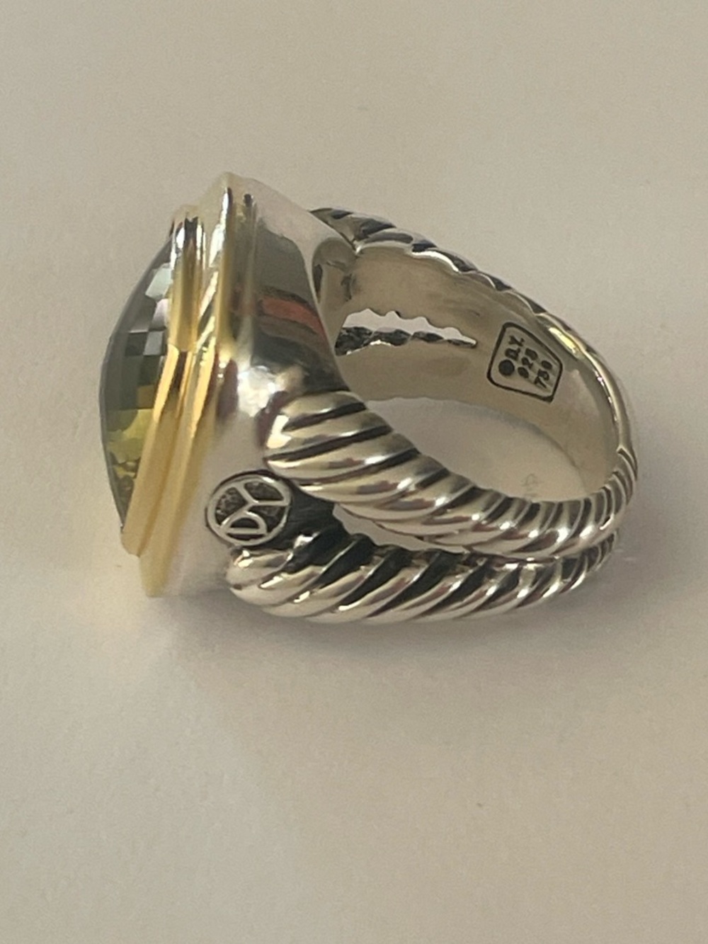 David Yurman, Sterling &  18k gold classic 14mm lemon citrine Albion ring - Picture 7 of 11